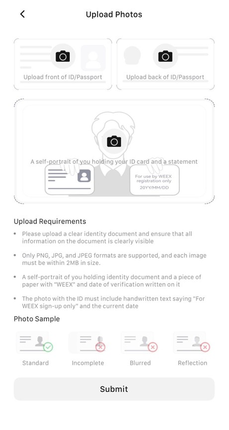 Take a Selfi for WEEX KYC Verification
