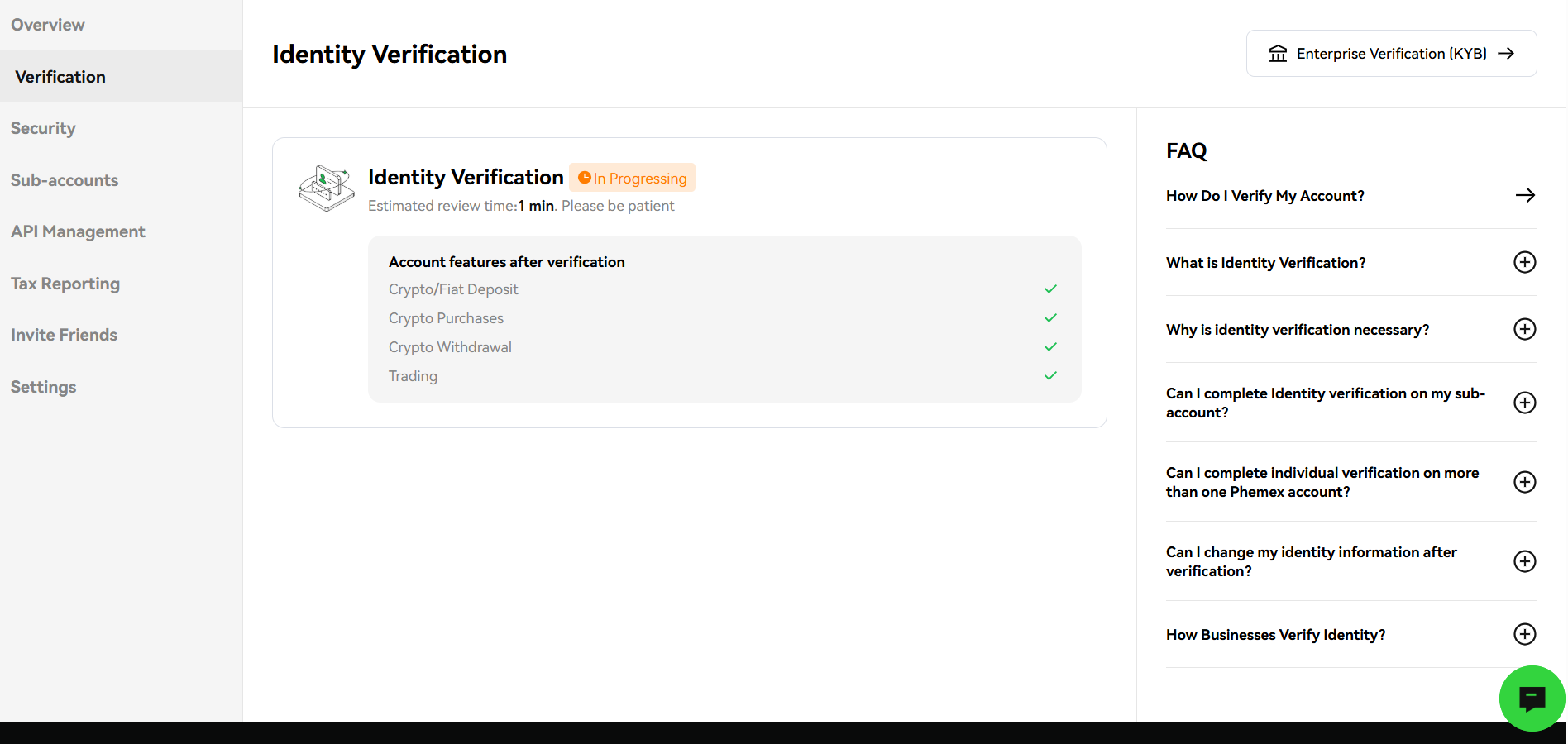 Phemex kyc verification wait