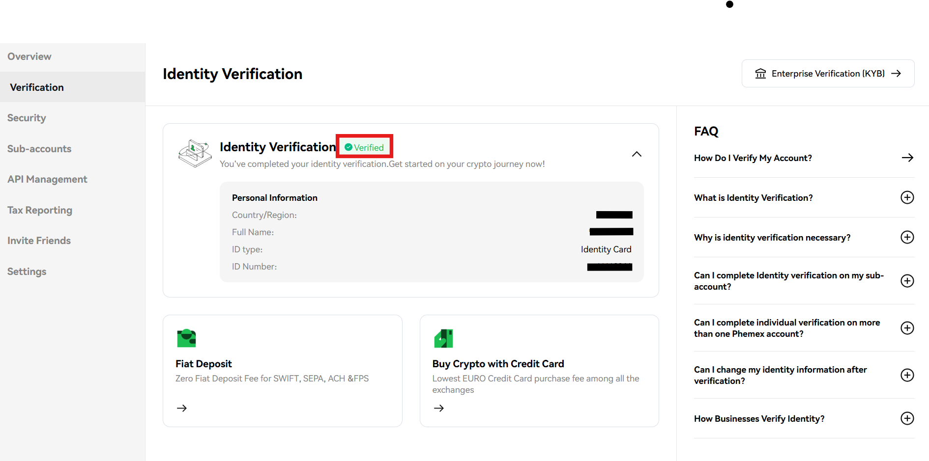 Phemex kyc verification successful
