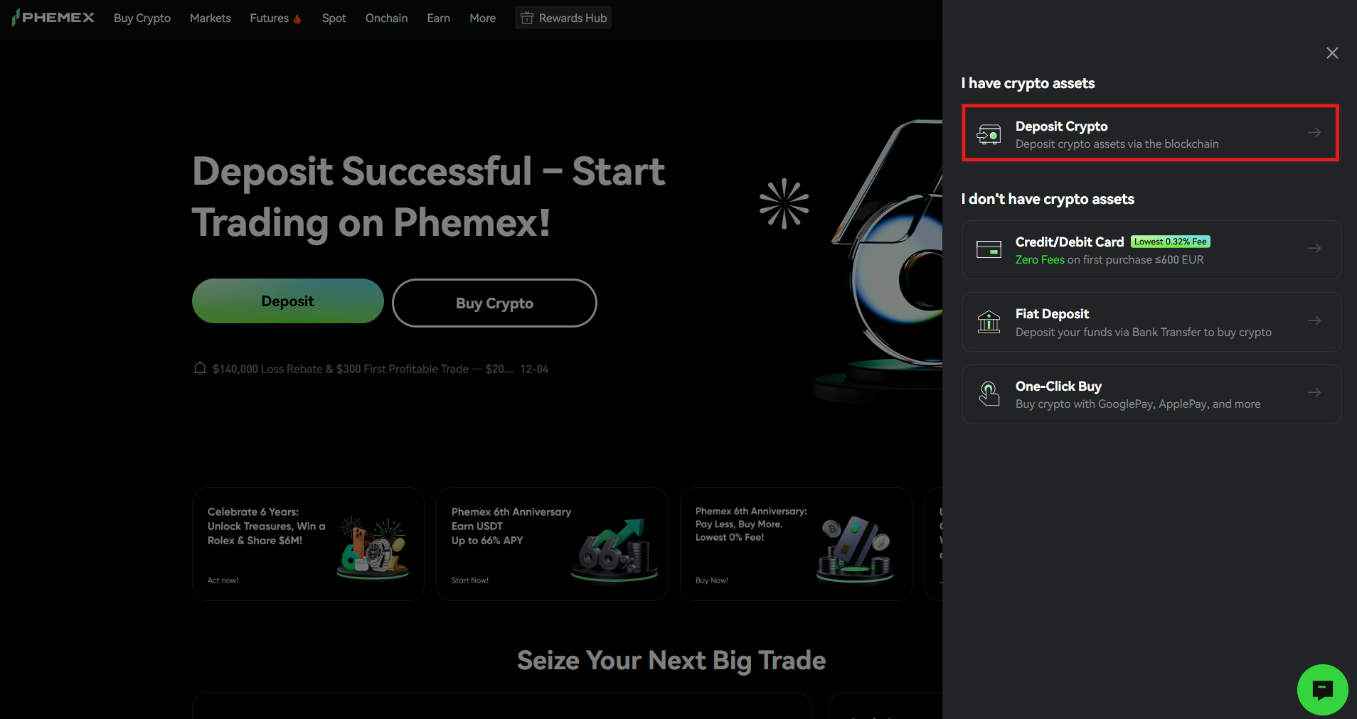 deposit crypto option