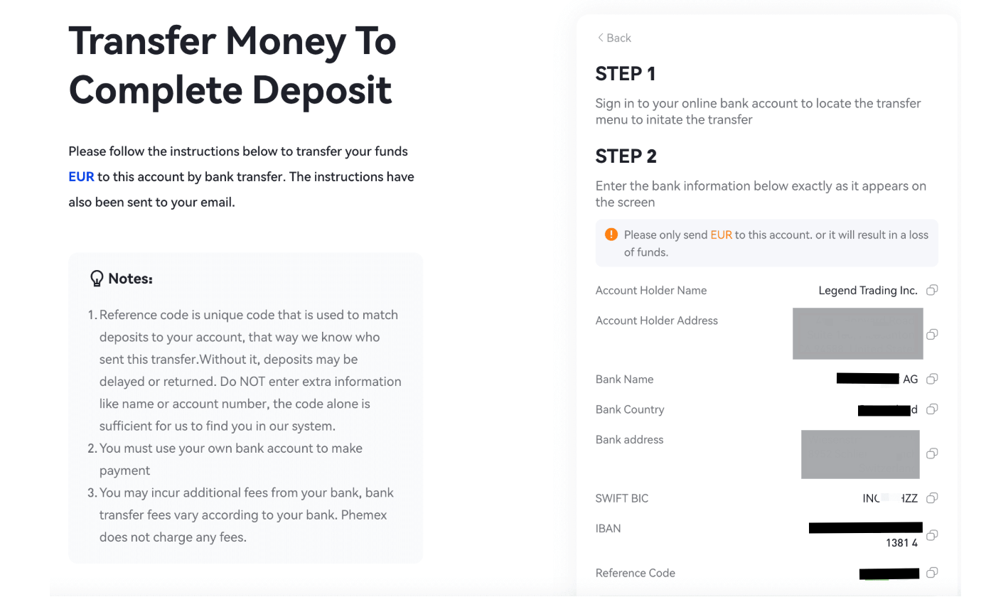 fiat deposit information page
