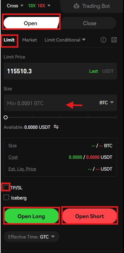 Futures trading order panel
