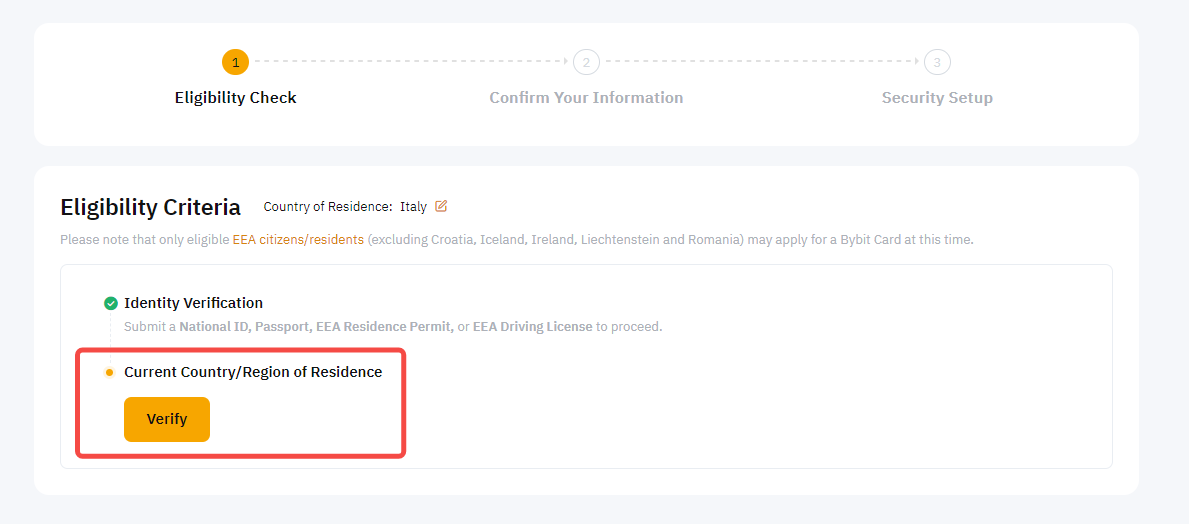 Verify Information for Virtual Bybit Debit Card