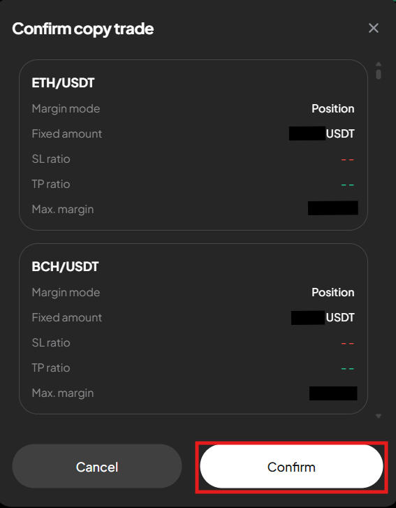 Confirm copy trade