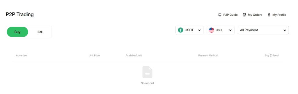 Coinflare Review: P2P trading interface