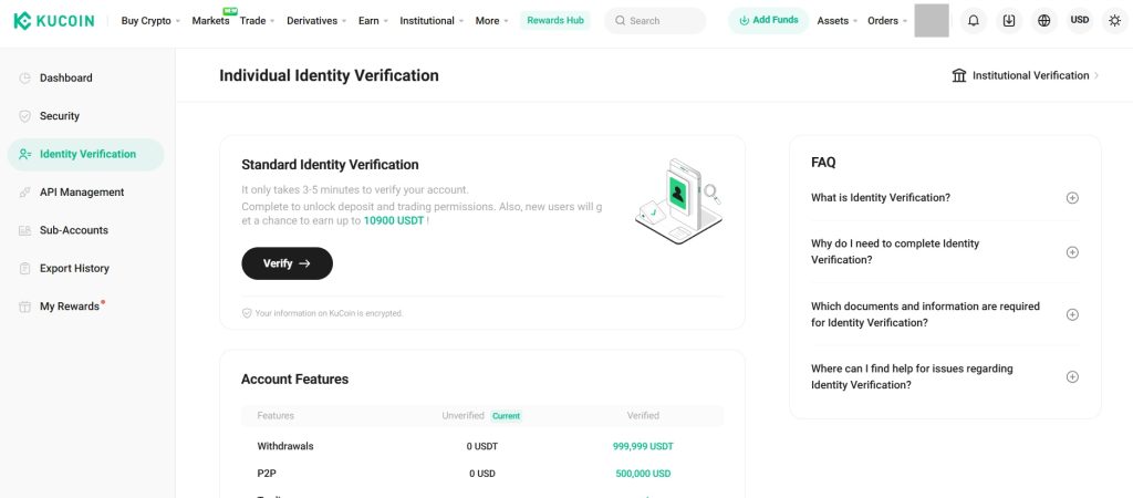 KuCoin Exchange dashboard