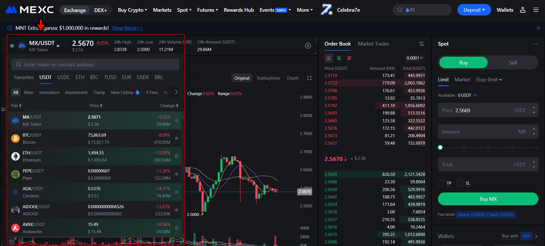 MEXC Exchange Spot Trading pair