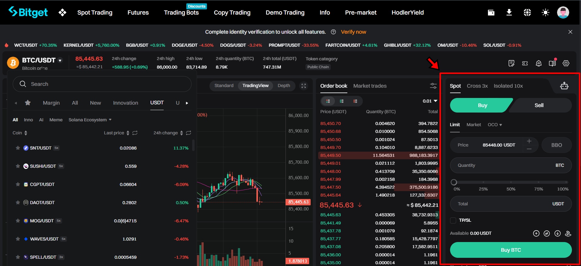 Bitget Exchange Buy sell section