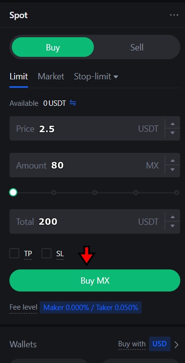 MEXC spot buy sell crypto