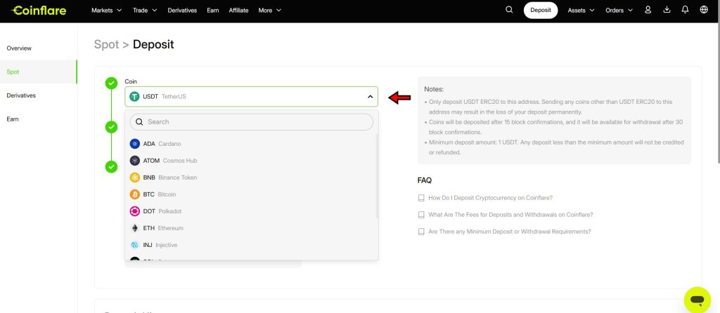 Coinflare Exchange deposit Review