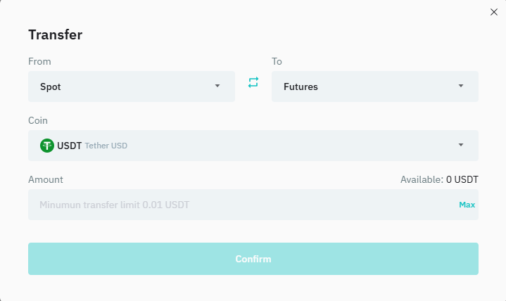 BitMart Exchange transfer page