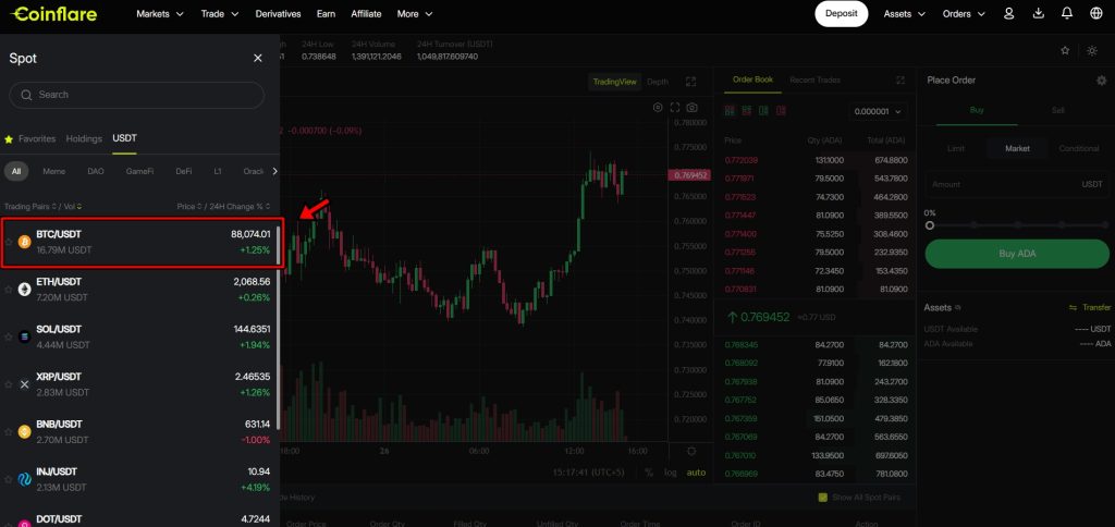Coinflare Spot Trading Review: spot trading pairs