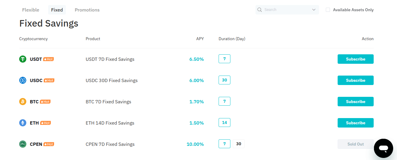 BitMart Fixed savings page