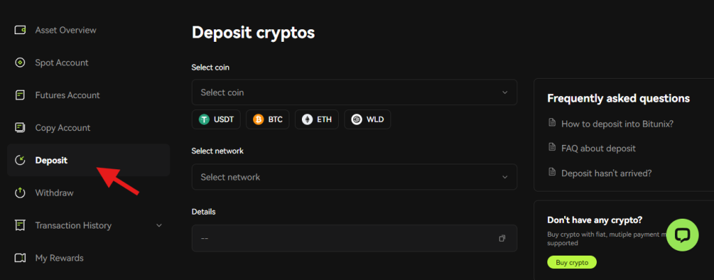 Bitunix Exchange deposit