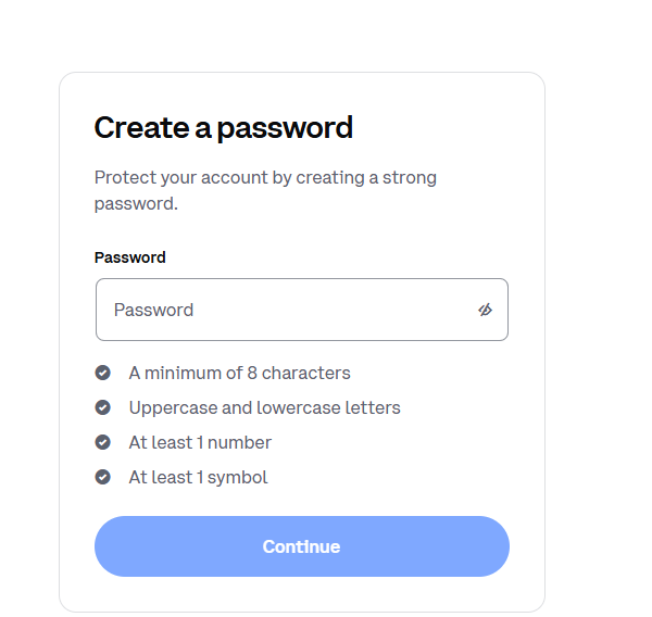 Coinbase create password