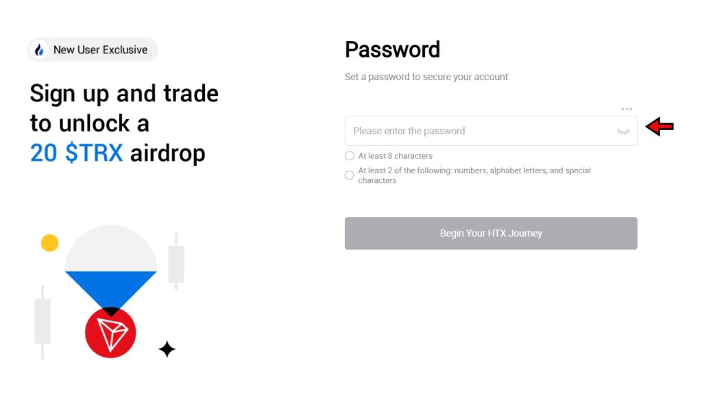 HTX Exchange: Create a strong password