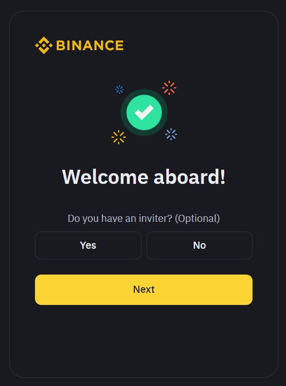 Binance account creation is complete