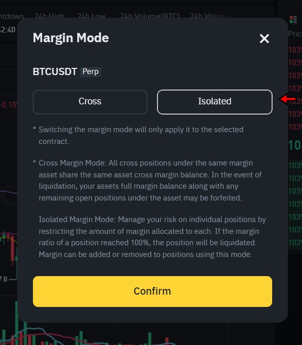 Select preferred margin mode from the order panel