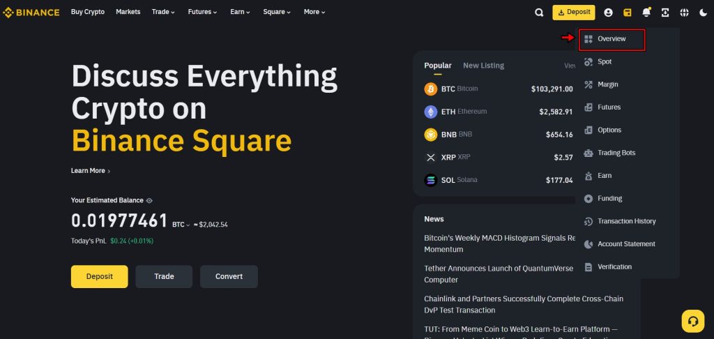 Binance exchange homepage