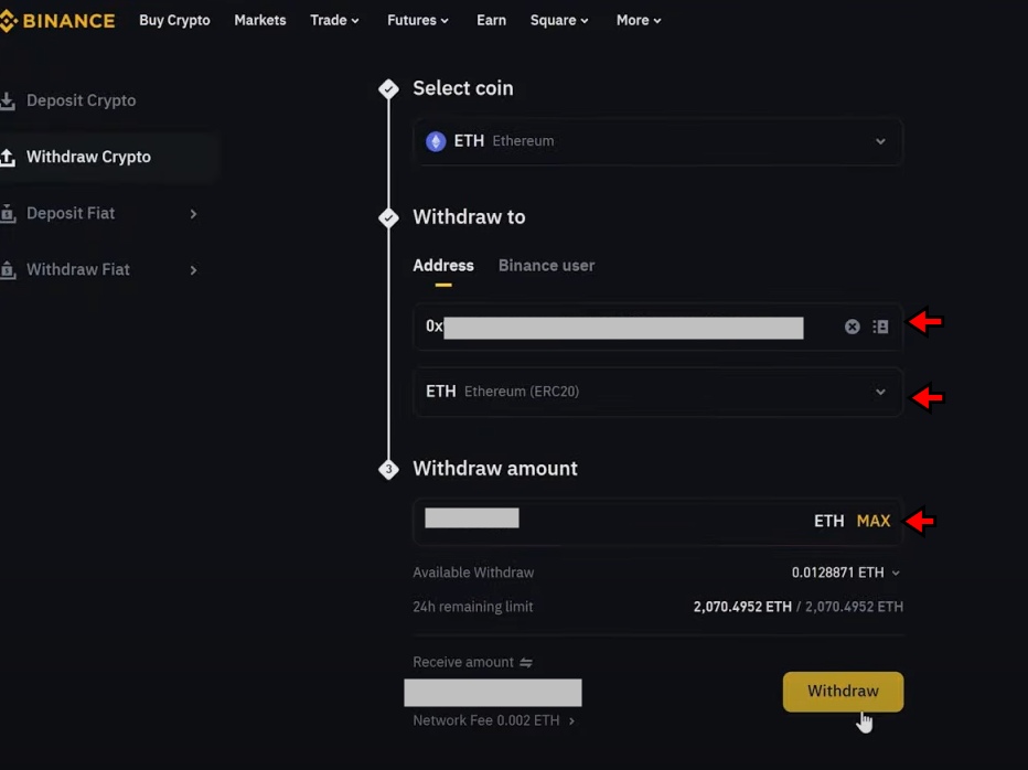 Enter details and withdraw