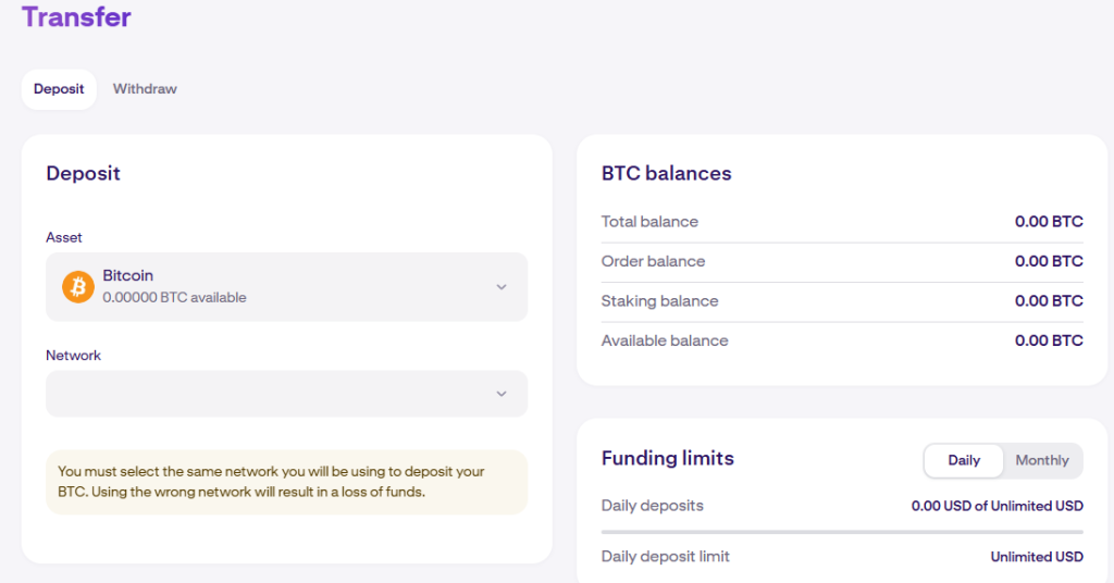 Kraken review: deposit page