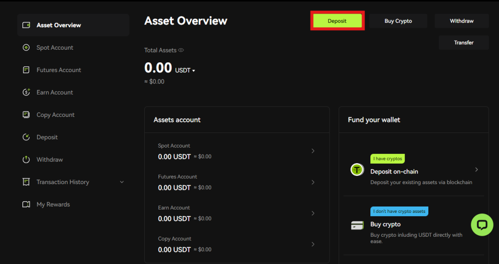 Bitunix asset overview page