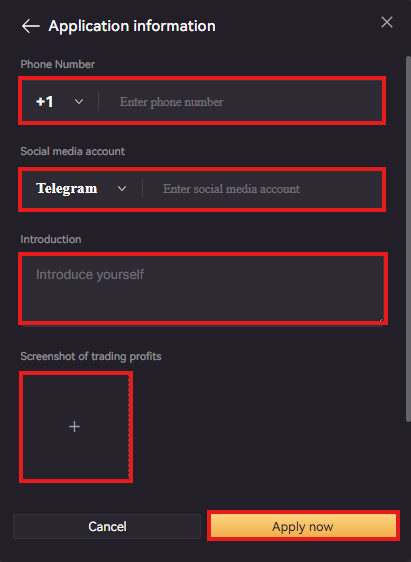 LBank lead trader application form