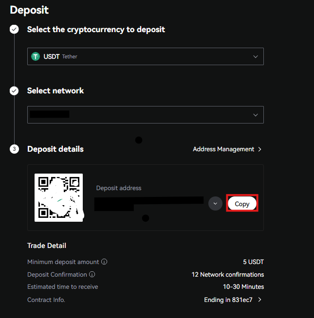 LBank deposit Tutorial: Confirm the Deposit details