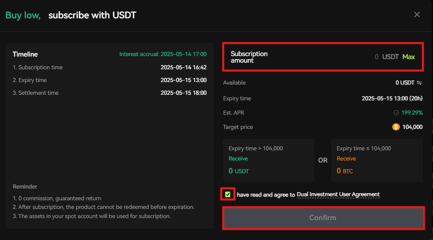 Bitunix dual investment order window