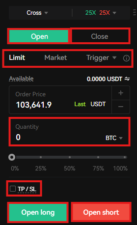 Bitunix Futures trading order panel