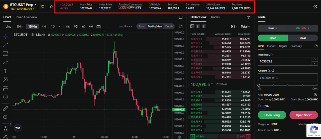 LBank Futures Trading Tutorial: price chart section