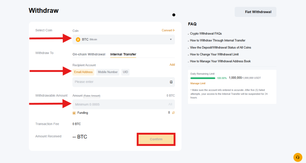 Bybit internal transfer page