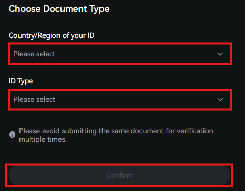 LBank KYC Tutorial: Choose Document Type