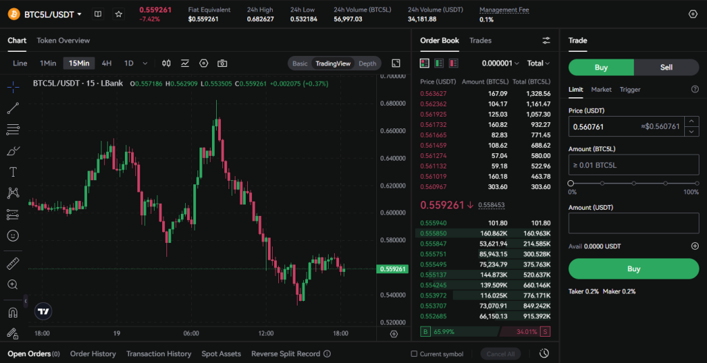 LBank Leveraged Tokens Trading Tutorial: Interface