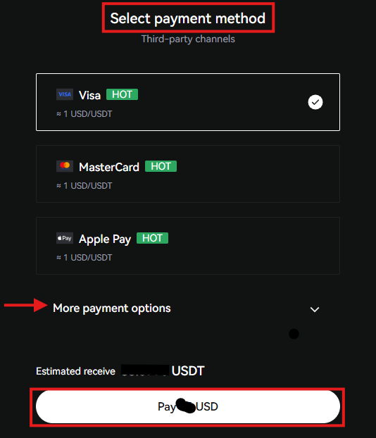 LBank One Click Buy Crypto Tutorial: Select the Payment Method