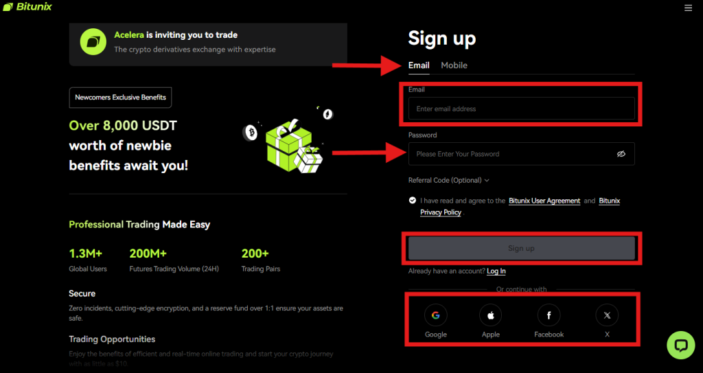 Bitunix sign-up page