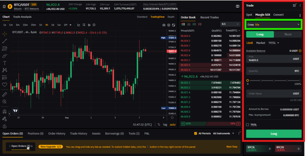 Bybit Spot Margin trading order panel