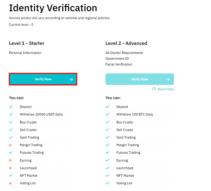 BitMart identity verification page