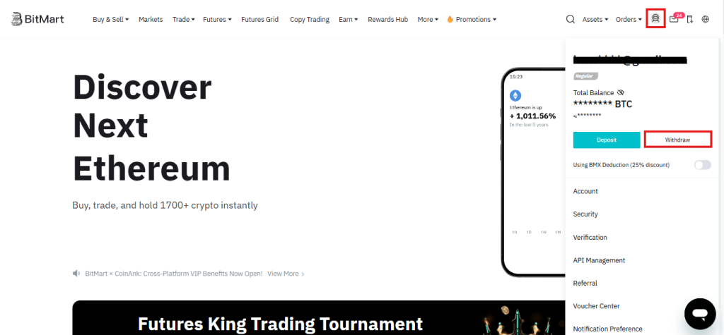 BitMart on-chain withdrawal
