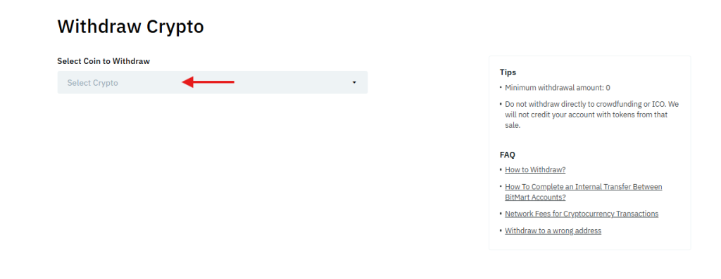 BitMart on-chain withdrawal page