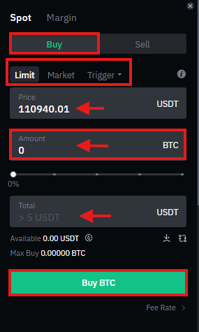 BitMart spot trading order panel