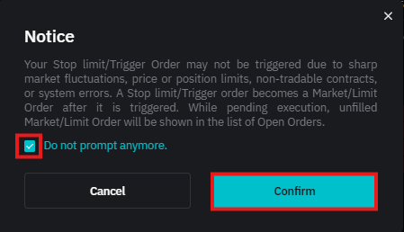 BitMart futures trading TP/SL notice window