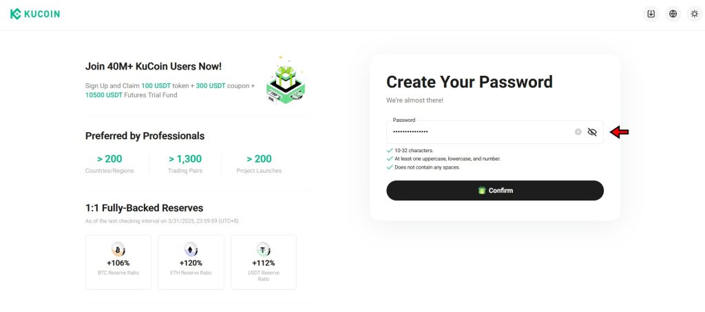 KuCoin Tutorial: Create your password