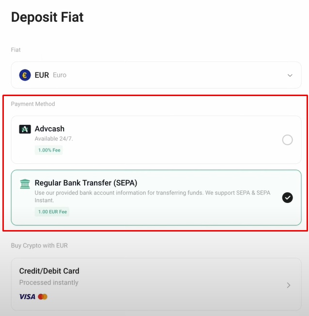 KuCoin Deposit Tutorial: Choose payment method