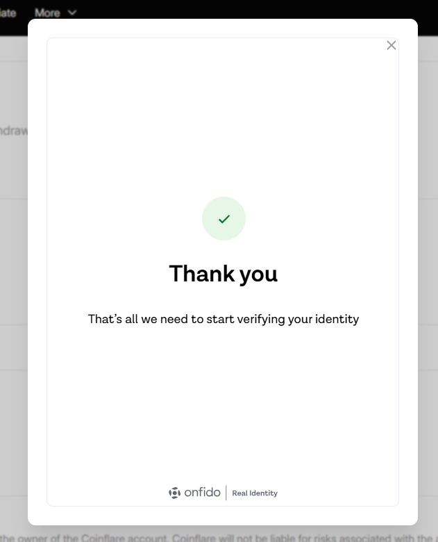 Coinflare KYC Tutorial: ID verification completed