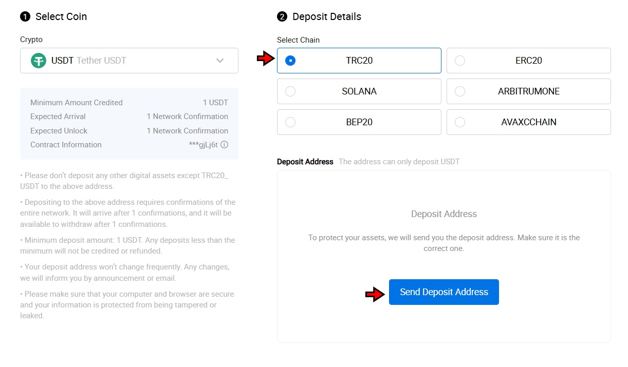 HTX Deposit Tutorial: crypto deposit page