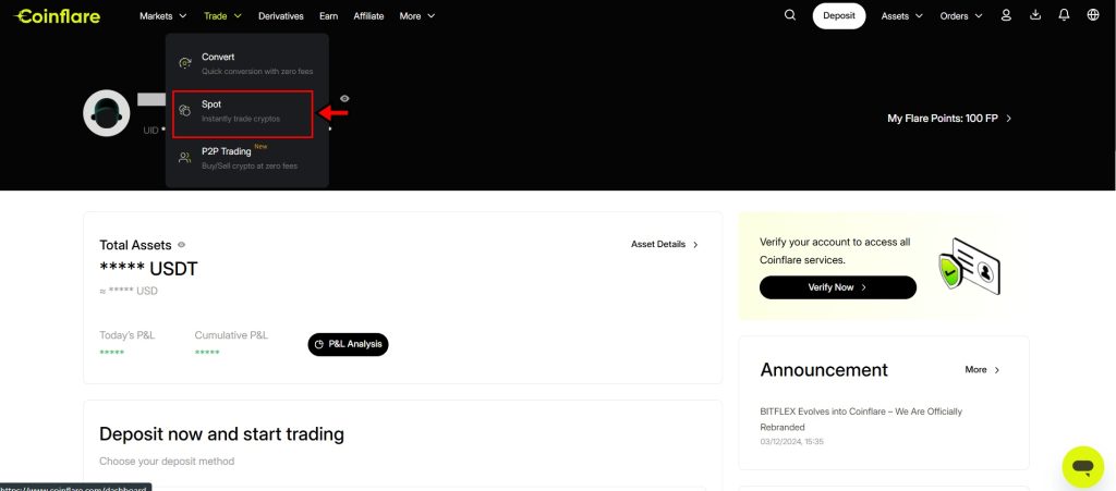 Coinflare Spot Trading Tutorial