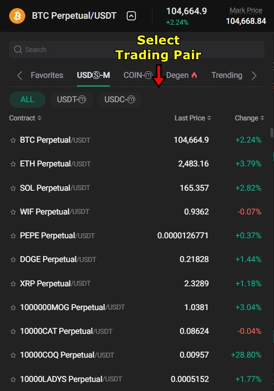 KuCoin Futures/Margin Trading Tutorial: Select a trading pair