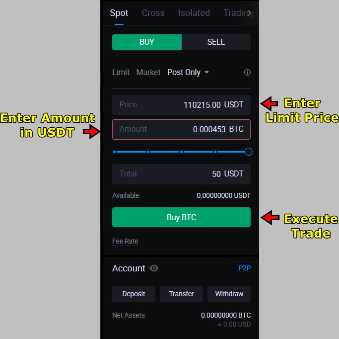 HTX Spot Trading Tutorial: Enter Trade Details and Place the Order