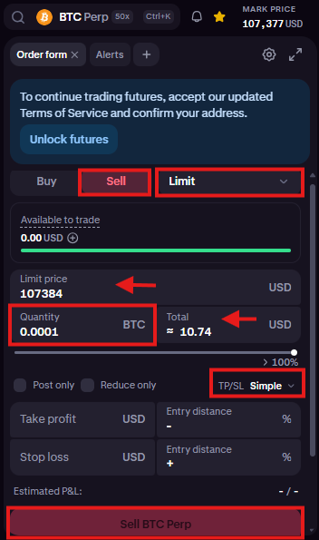 Kraken futures trading tutorial: short poisiton order form